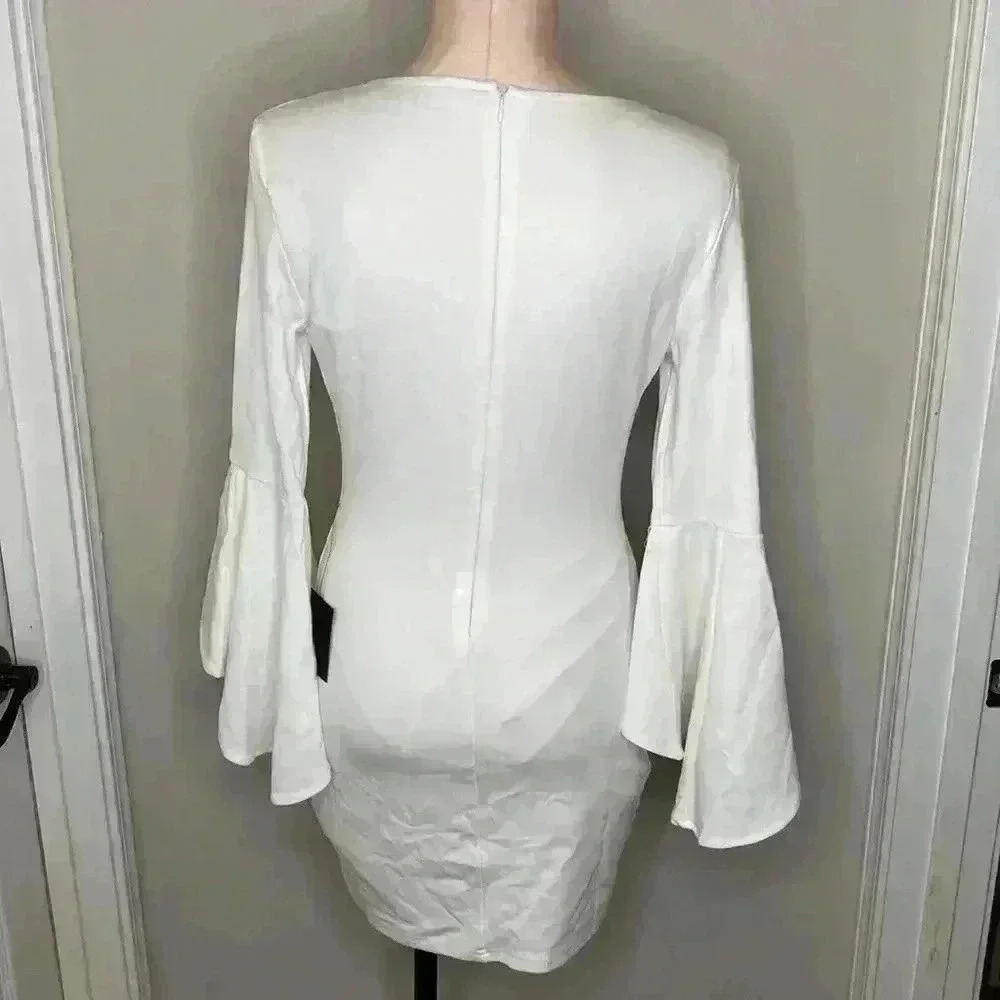Lulus Double Flair White Long Sleeve Bodycon Dress NWT New Size Medium - Picture 8 of 14